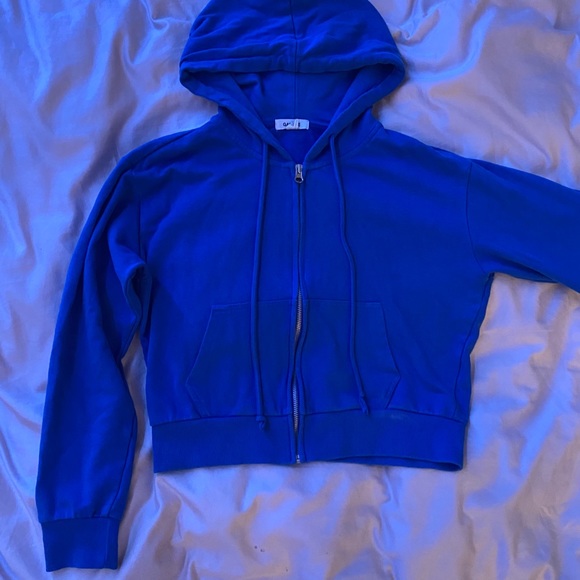 Blue cropped zip up hoodie Clearance